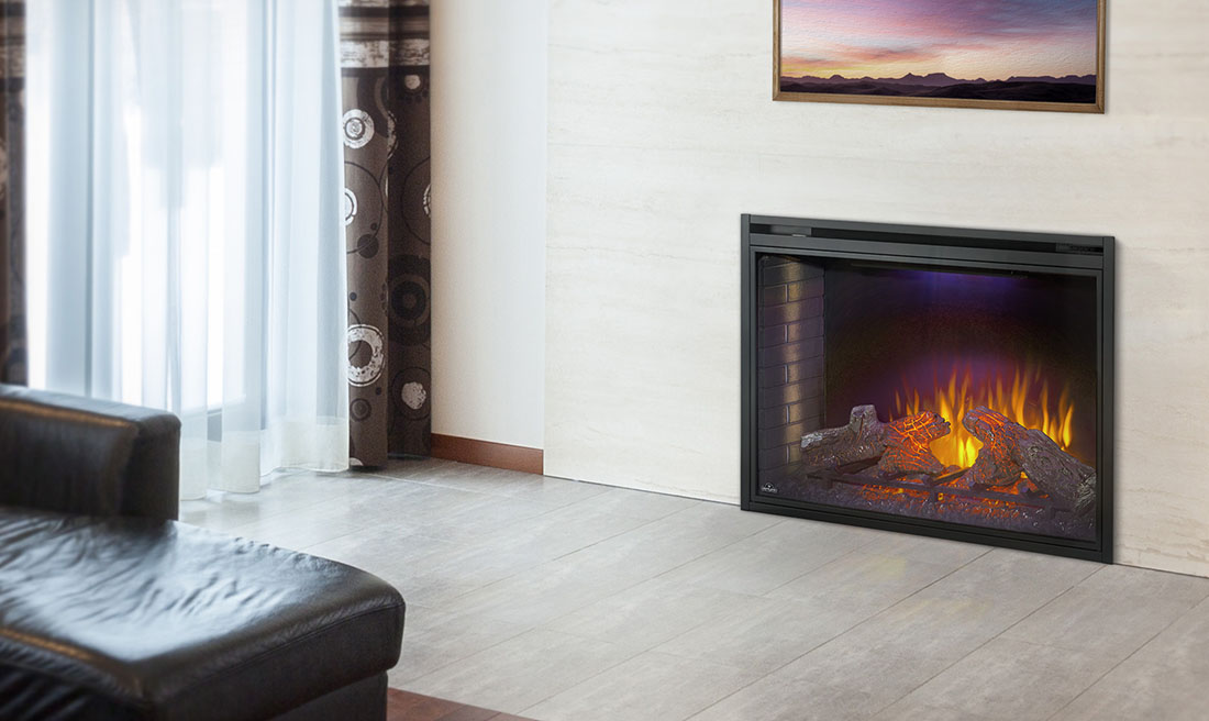 The Napoleon Ascent 40 Electric Fireplace imitates the look of a traditional masonry fireplace but with all the convenience of simply plugging it in.